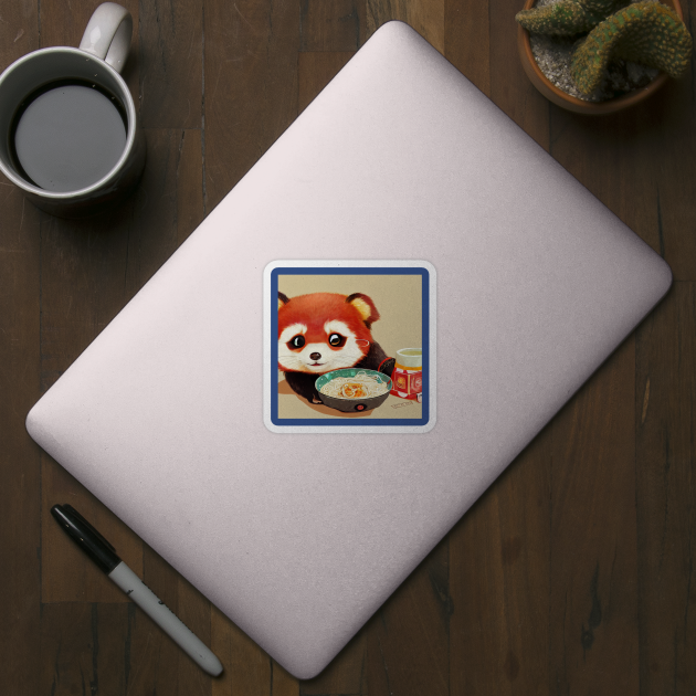 Kawaii Red Panda Eating Ramen by Grassroots Green